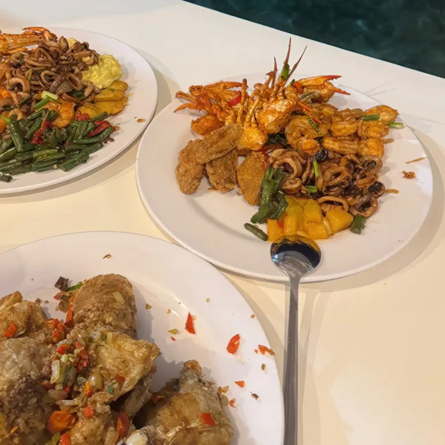 Close up of fresh food on the resort buffet table Sagittarius Resort